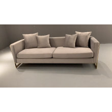 Leixure European Style Three Seats Sofa with Gold Stainless Steel Frame Hotel Lobby Couch